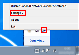 figura: Menu di IJ Network Scanner Selector EX